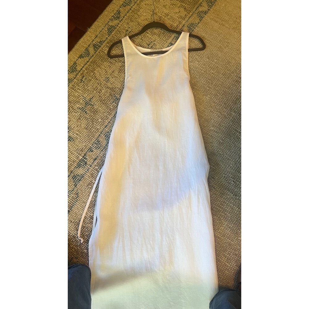 Sarah Pacini White 100% Flax Midi Apron Layering Dress Lagenlook Minimalist